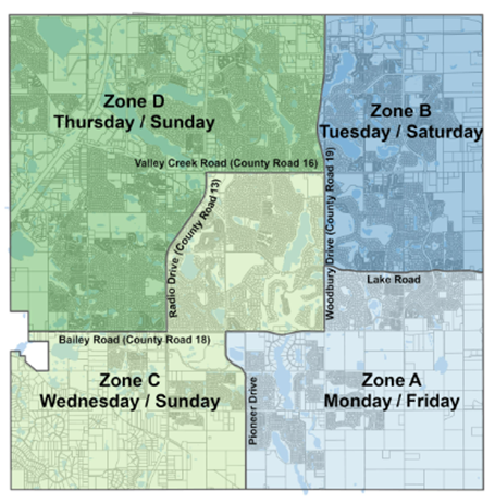 Woodbury watering zones and schedule.